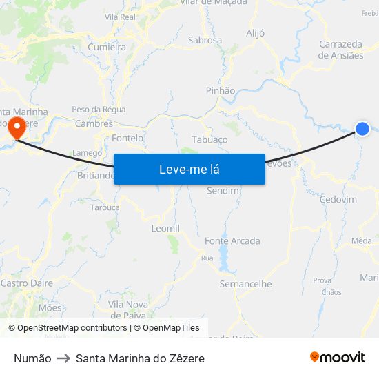 Numão to Santa Marinha do Zêzere map