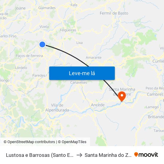 Lustosa e Barrosas (Santo Estêvão) to Santa Marinha do Zêzere map