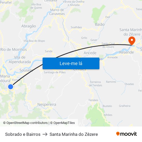 Sobrado e Bairros to Santa Marinha do Zêzere map