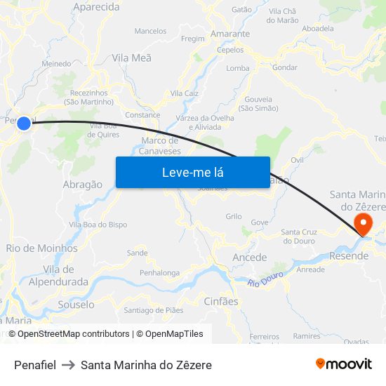 Penafiel to Santa Marinha do Zêzere map