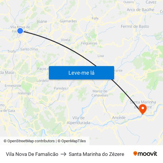 Vila Nova De Famalicão to Santa Marinha do Zêzere map
