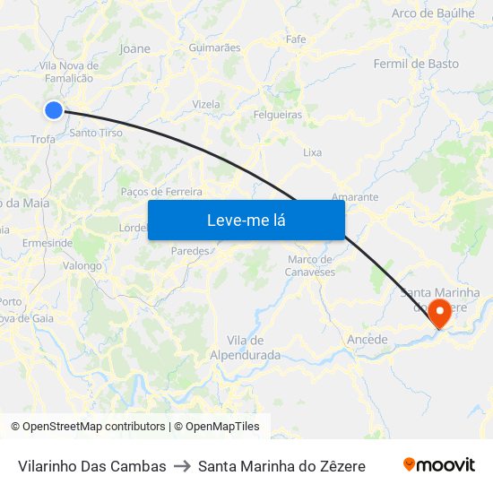 Vilarinho Das Cambas to Santa Marinha do Zêzere map