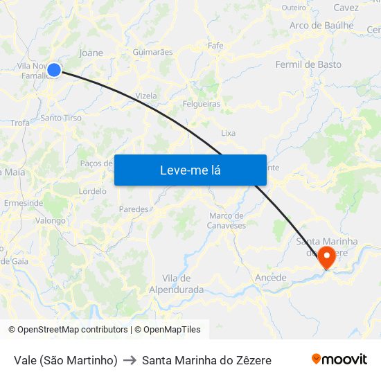 Vale (São Martinho) to Santa Marinha do Zêzere map