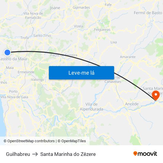 Guilhabreu to Santa Marinha do Zêzere map