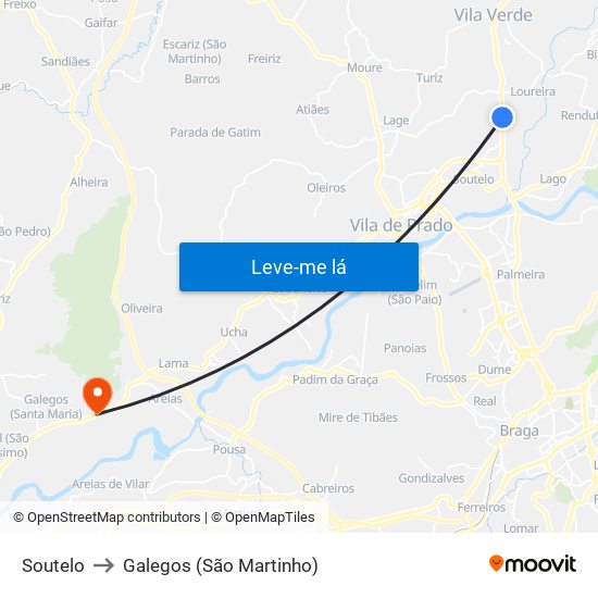 Soutelo to Galegos (São Martinho) map