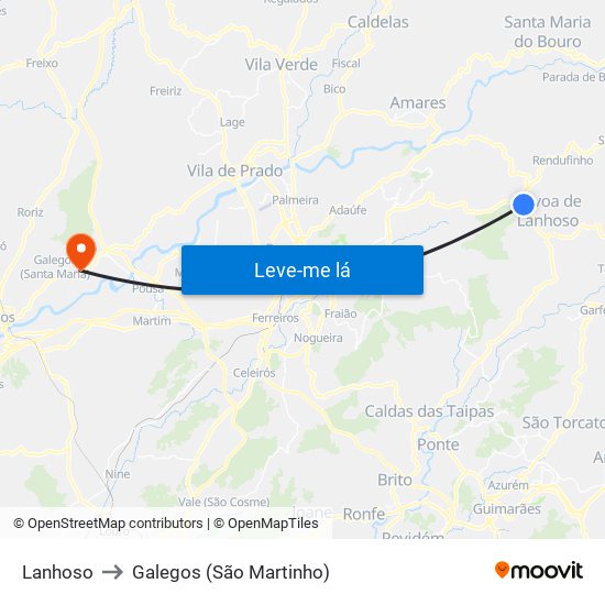 Lanhoso to Galegos (São Martinho) map