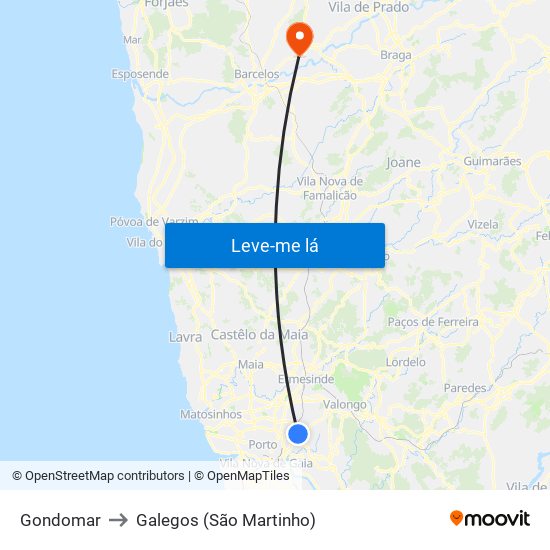Gondomar to Galegos (São Martinho) map