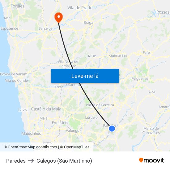 Paredes to Galegos (São Martinho) map