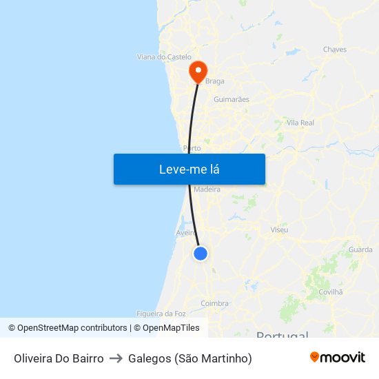 Oliveira Do Bairro to Galegos (São Martinho) map