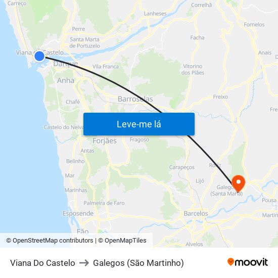 Viana Do Castelo to Galegos (São Martinho) map