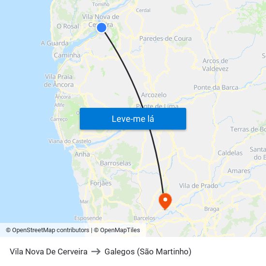 Vila Nova De Cerveira to Galegos (São Martinho) map