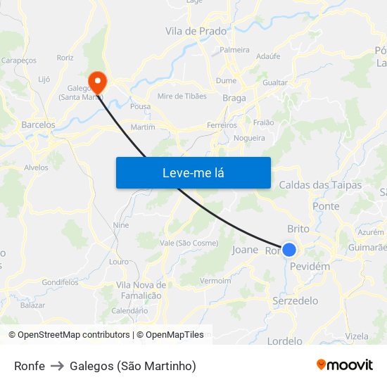 Ronfe to Galegos (São Martinho) map