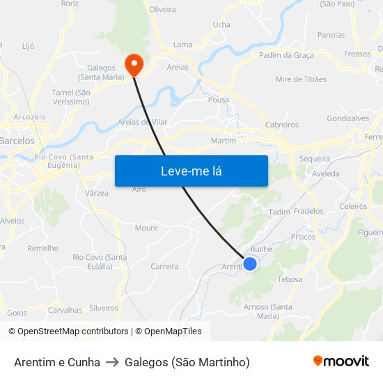 Arentim e Cunha to Galegos (São Martinho) map