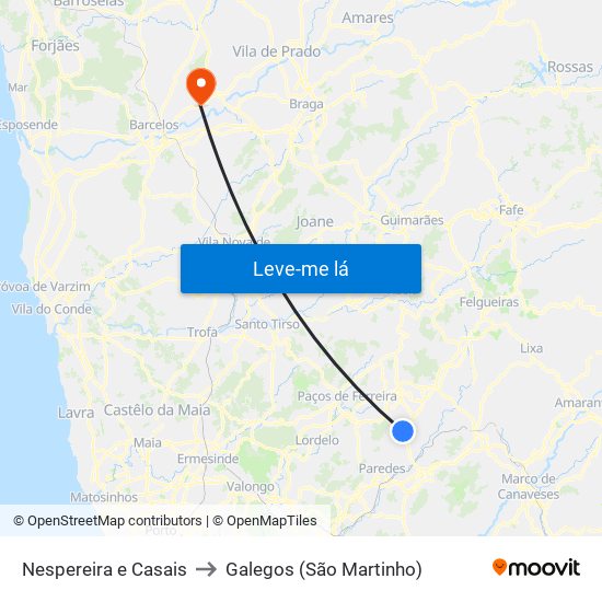 Nespereira e Casais to Galegos (São Martinho) map
