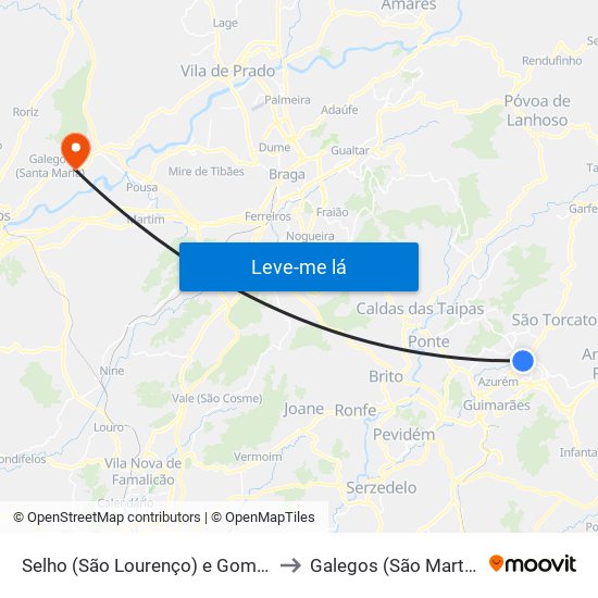 Selho (São Lourenço) e Gominhães to Galegos (São Martinho) map