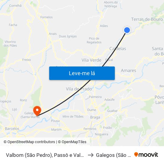 Valbom (São Pedro), Passô e Valbom (São Martinho) to Galegos (São Martinho) map