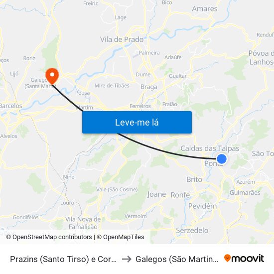 Prazins (Santo Tirso) e Corvite to Galegos (São Martinho) map