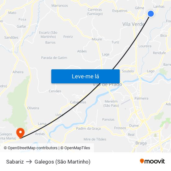 Sabariz to Galegos (São Martinho) map