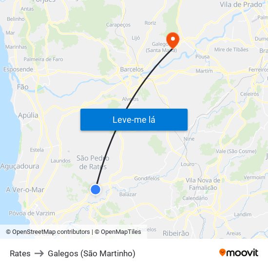 Rates to Galegos (São Martinho) map