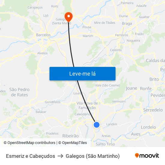 Esmeriz e Cabeçudos to Galegos (São Martinho) map