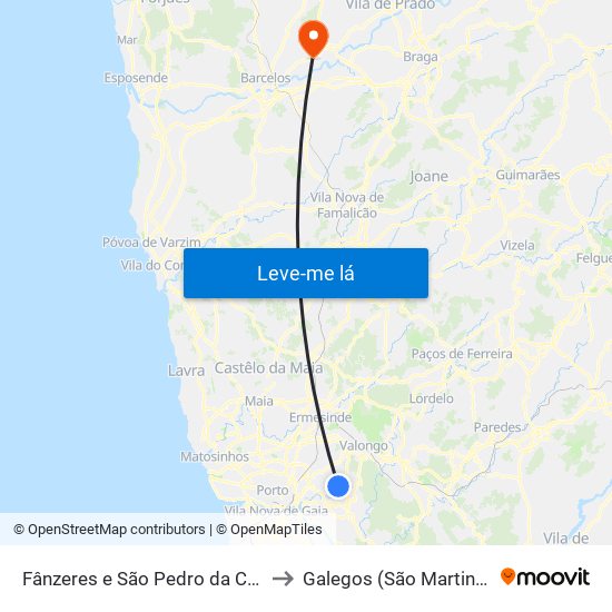 Fânzeres e São Pedro da Cova to Galegos (São Martinho) map