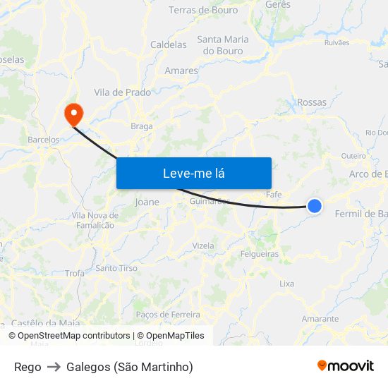 Rego to Galegos (São Martinho) map