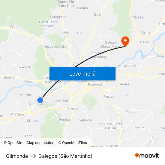 Gilmonde to Galegos (São Martinho) map