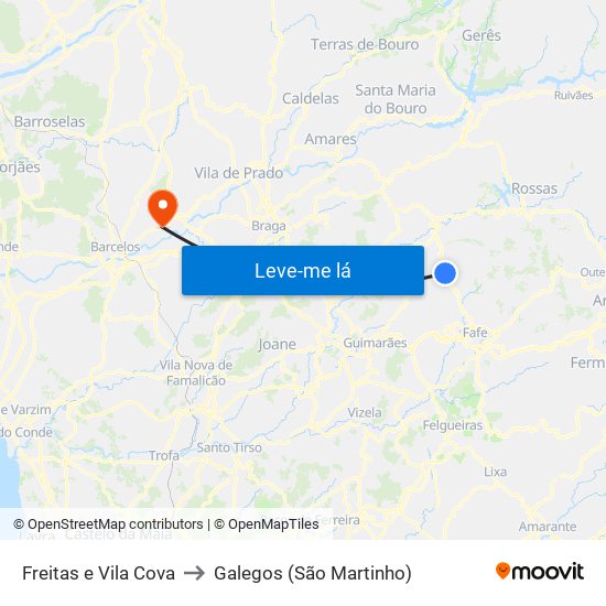 Freitas e Vila Cova to Galegos (São Martinho) map