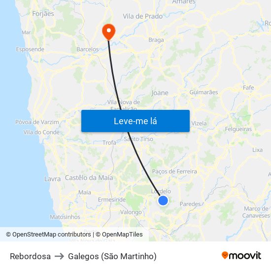 Rebordosa to Galegos (São Martinho) map