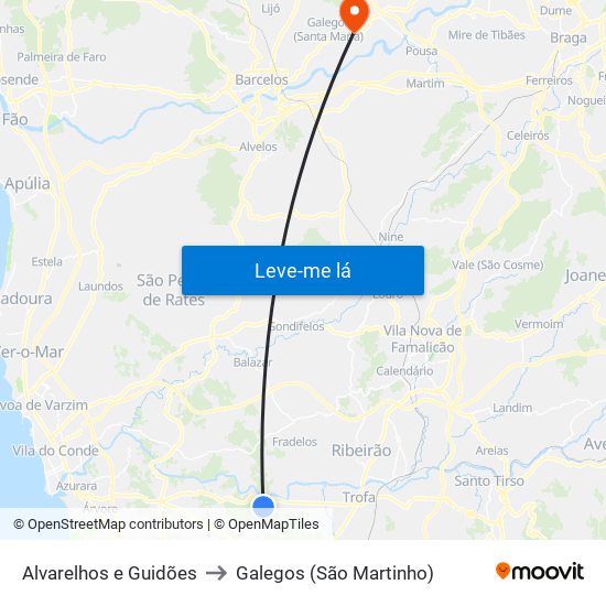 Alvarelhos e Guidões to Galegos (São Martinho) map