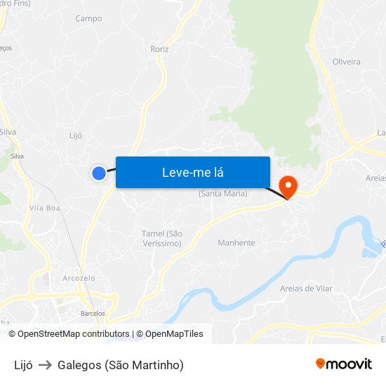 Lijó to Galegos (São Martinho) map
