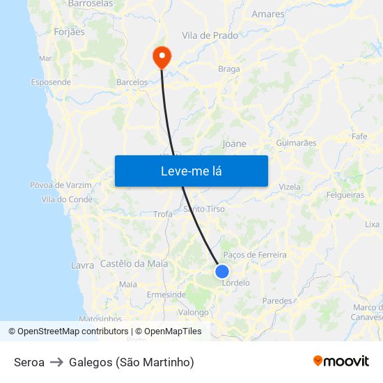 Seroa to Galegos (São Martinho) map