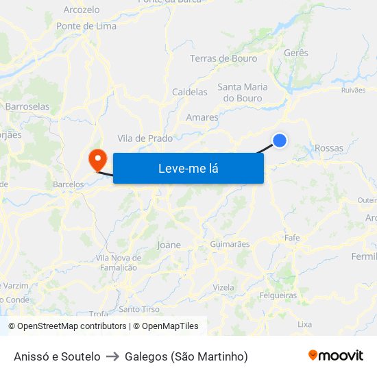 Anissó e Soutelo to Galegos (São Martinho) map