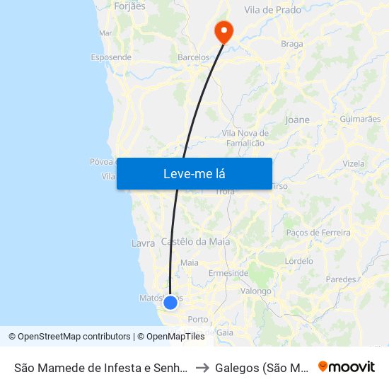 São Mamede de Infesta e Senhora da Hora to Galegos (São Martinho) map