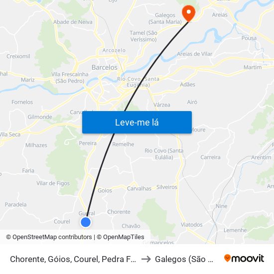 Chorente, Góios, Courel, Pedra Furada e Gueral to Galegos (São Martinho) map