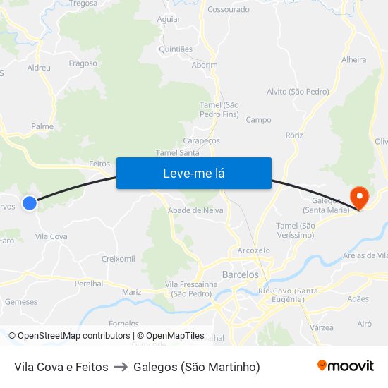 Vila Cova e Feitos to Galegos (São Martinho) map