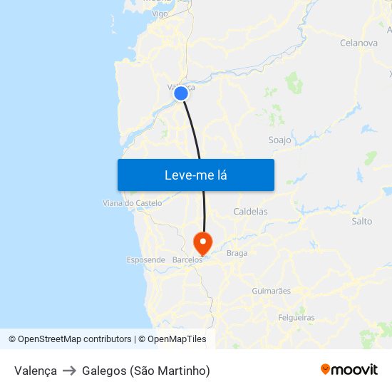 Valença to Galegos (São Martinho) map