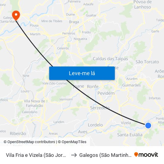 Vila Fria e Vizela (São Jorge) to Galegos (São Martinho) map