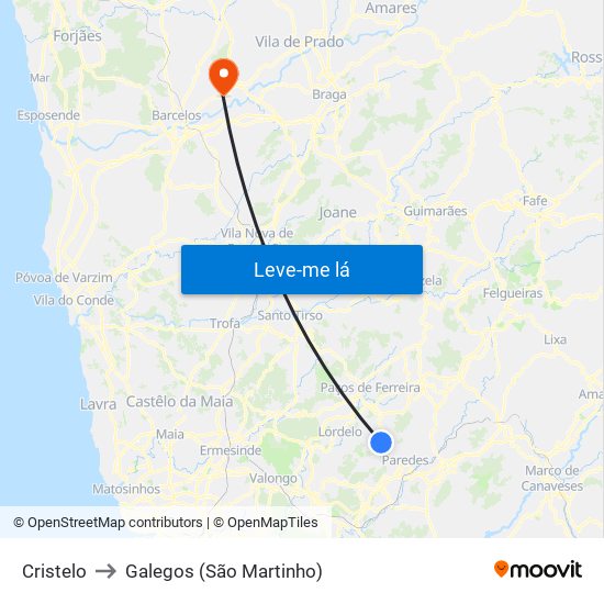 Cristelo to Galegos (São Martinho) map