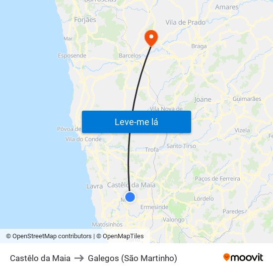 Castêlo da Maia to Galegos (São Martinho) map