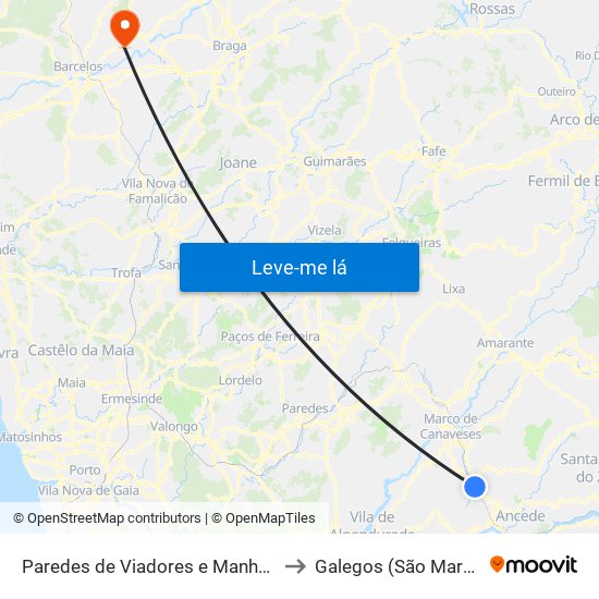 Paredes de Viadores e Manhuncelos to Galegos (São Martinho) map