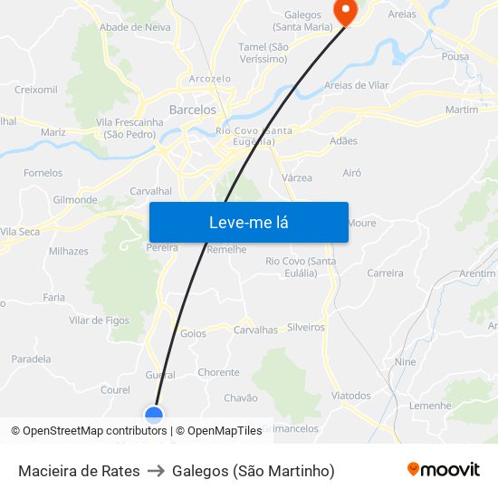 Macieira de Rates to Galegos (São Martinho) map