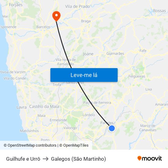 Guilhufe e Urrô to Galegos (São Martinho) map