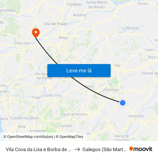 Vila Cova da Lixa e Borba de Godim to Galegos (São Martinho) map