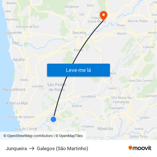 Junqueira to Galegos (São Martinho) map