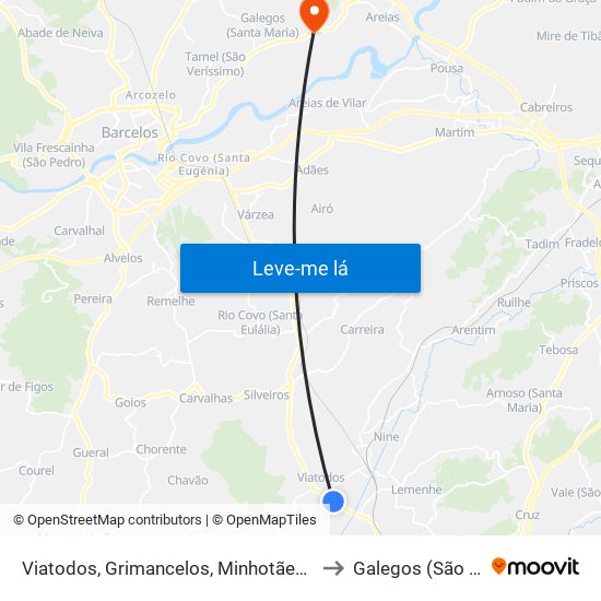 Viatodos, Grimancelos, Minhotães e Monte de Fralães to Galegos (São Martinho) map