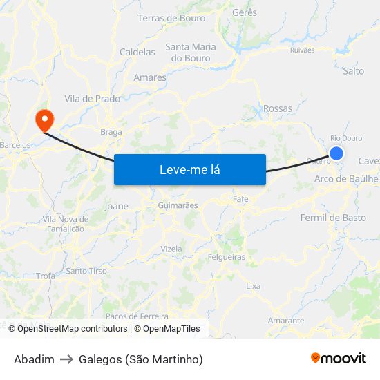 Abadim to Galegos (São Martinho) map