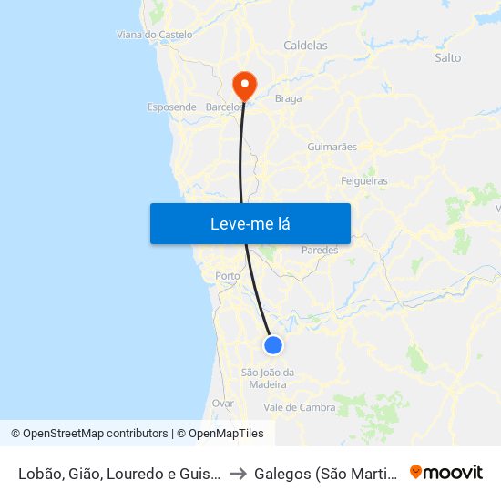 Lobão, Gião, Louredo e Guisande to Galegos (São Martinho) map