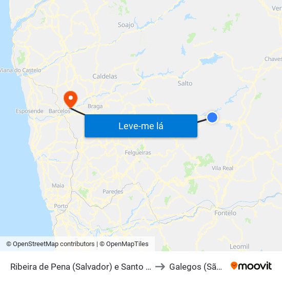 Ribeira de Pena (Salvador) e Santo Aleixo de Além-Tâmega to Galegos (São Martinho) map
