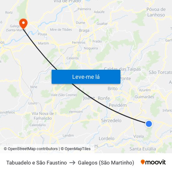Tabuadelo e São Faustino to Galegos (São Martinho) map